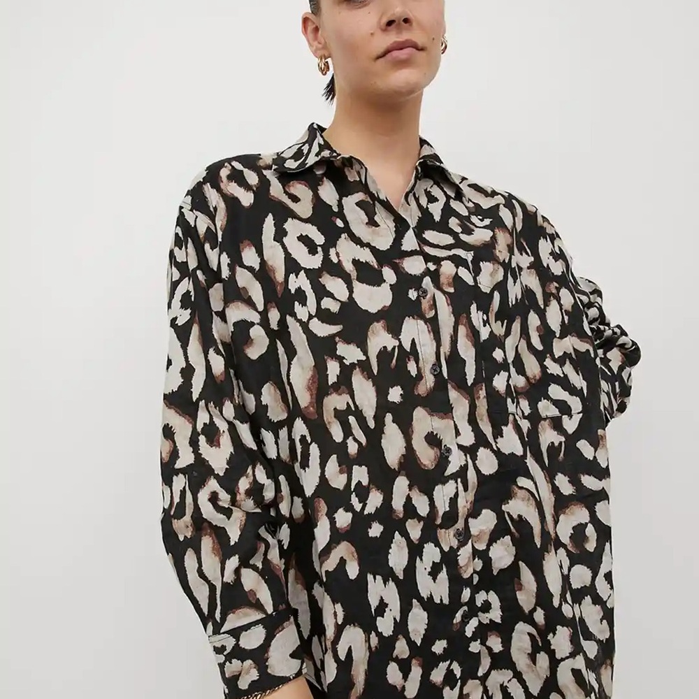 H&M Women Leopard cheetah Print Linen Shirt